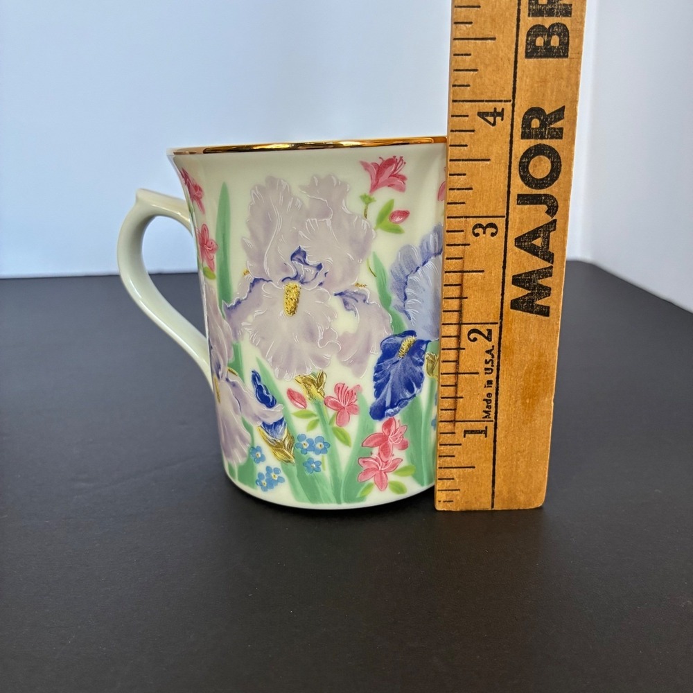 Lenox Mug Set 3pc Flower Blossom Fine Porcelain Gold Trim 1995 Cottage Tea Party - Picture 10 of 11